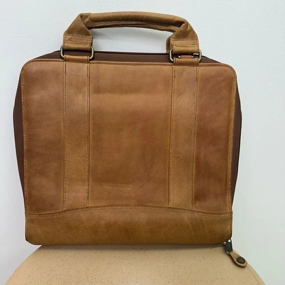 Franklin Covey Vintage 1996 SpaceMaker Tan Leather Zip 7 Ring Briefcase